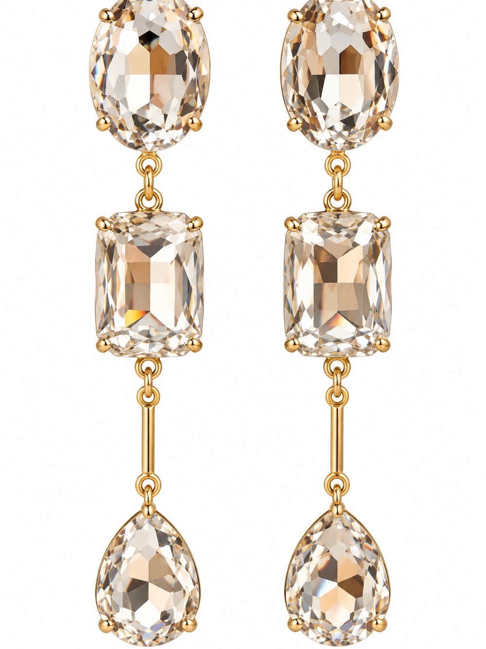 Fashion Jewelry Gold-Tone Champagne Crystal Drop Earrings